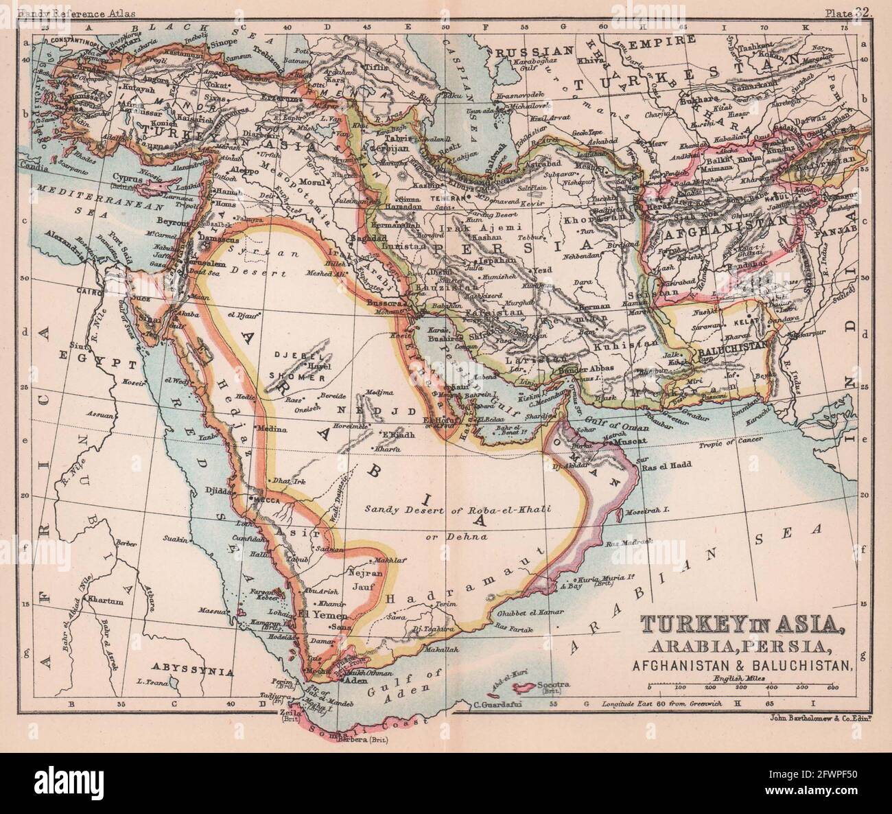 Türkei in Asien-Arabien Persien Afghanistan Belutschistan. Shardja/Sharja 1893 Karte Stockfoto