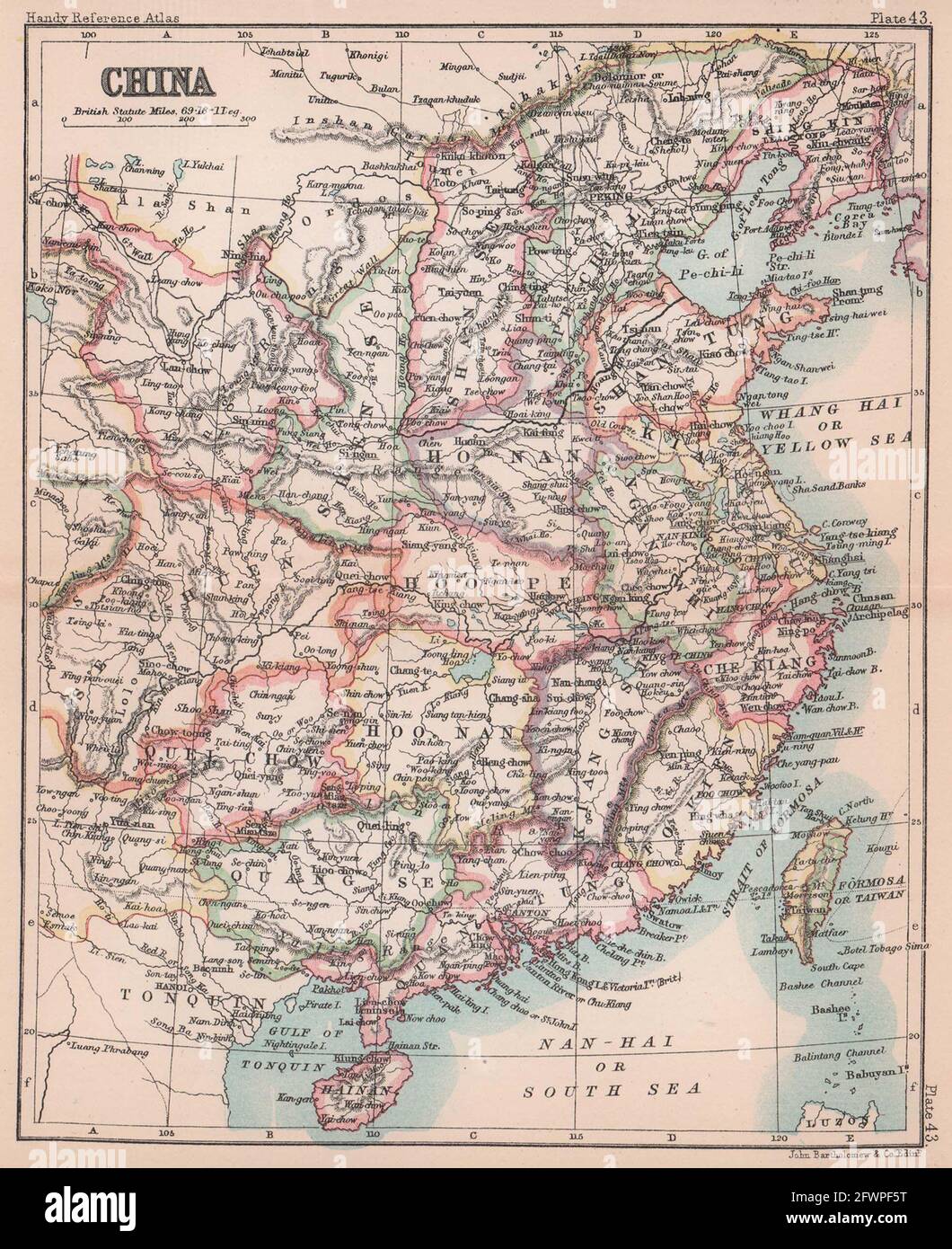 Antike Karte aus China. BARTHOLOMEW 1893 alten Vintage Plan Chart Stockfoto