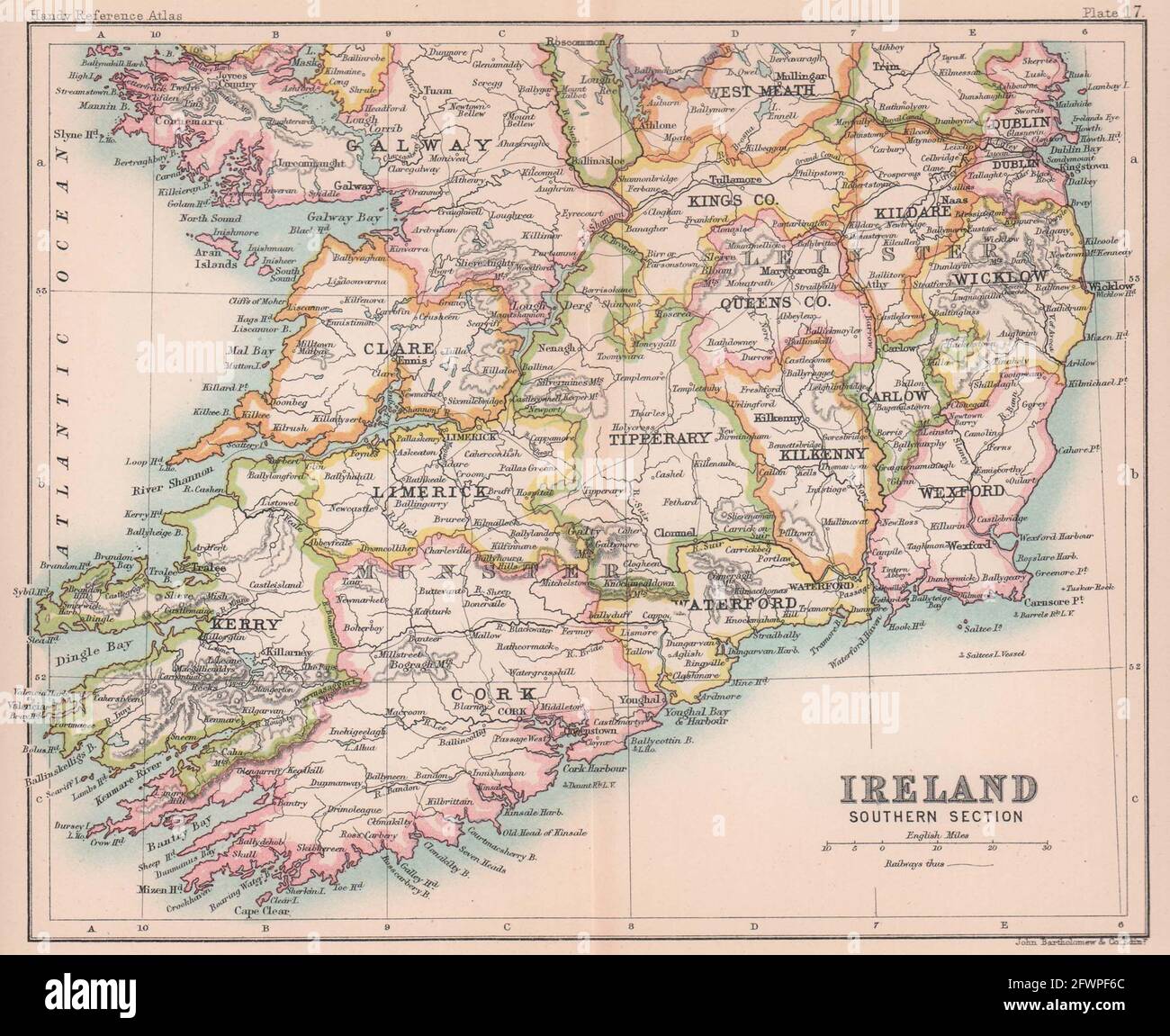 Irland, Südteil. BARTHOLOMEW 1893 alten antiken vintage Karte Plan Chart Stockfoto