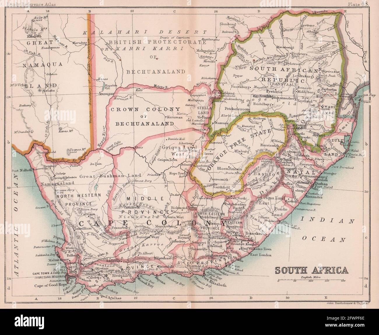 Südafrika. Cape Colony. Bechuanaland. BARTHOLOMEW 1893 alte antike Landkarte Stockfoto