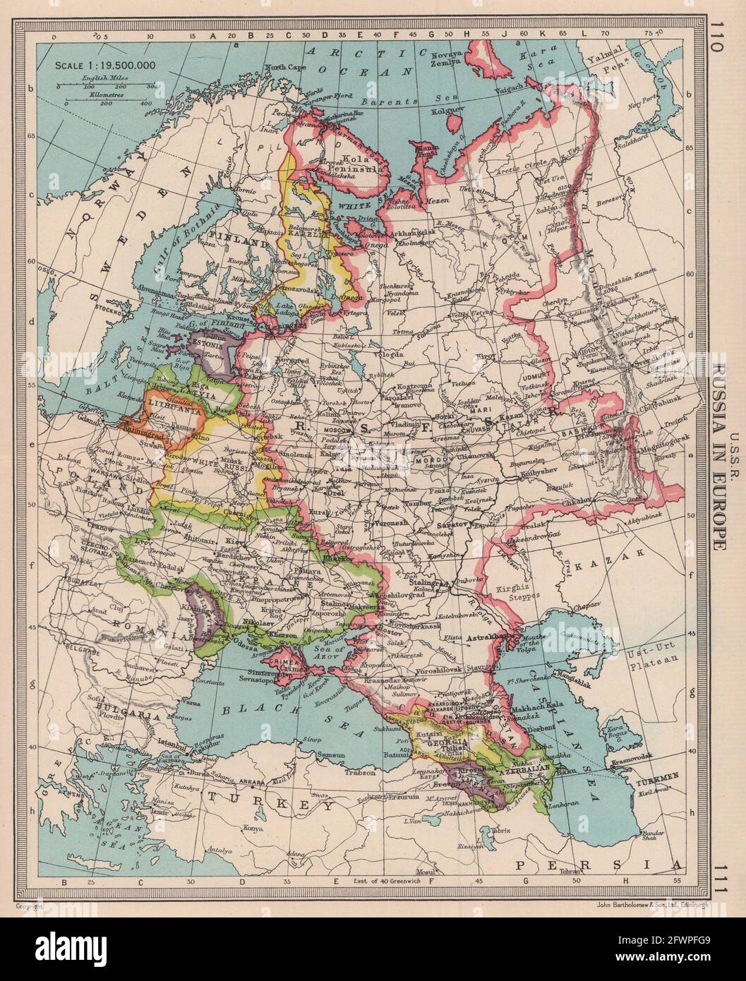 UDSSR. Ukraine Karelien Baltikum Weißes Russland. Russische Krim. BARTHOLOMEW 1949-Karte Stockfoto