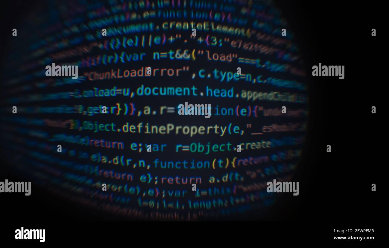 Software-Entwicklercode. Abstrakter Computer-Skriptcode. Bildschirm für die Programmierung von Softwareentwicklern. Laufzeit der Programmiersoftware. Der Codetext i Stockfoto