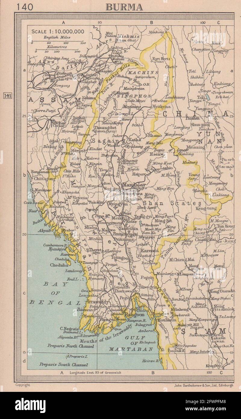 Birma. Myanmar. BARTHOLOMEW 1949 alte Vintage Map Plan Chart Stockfoto