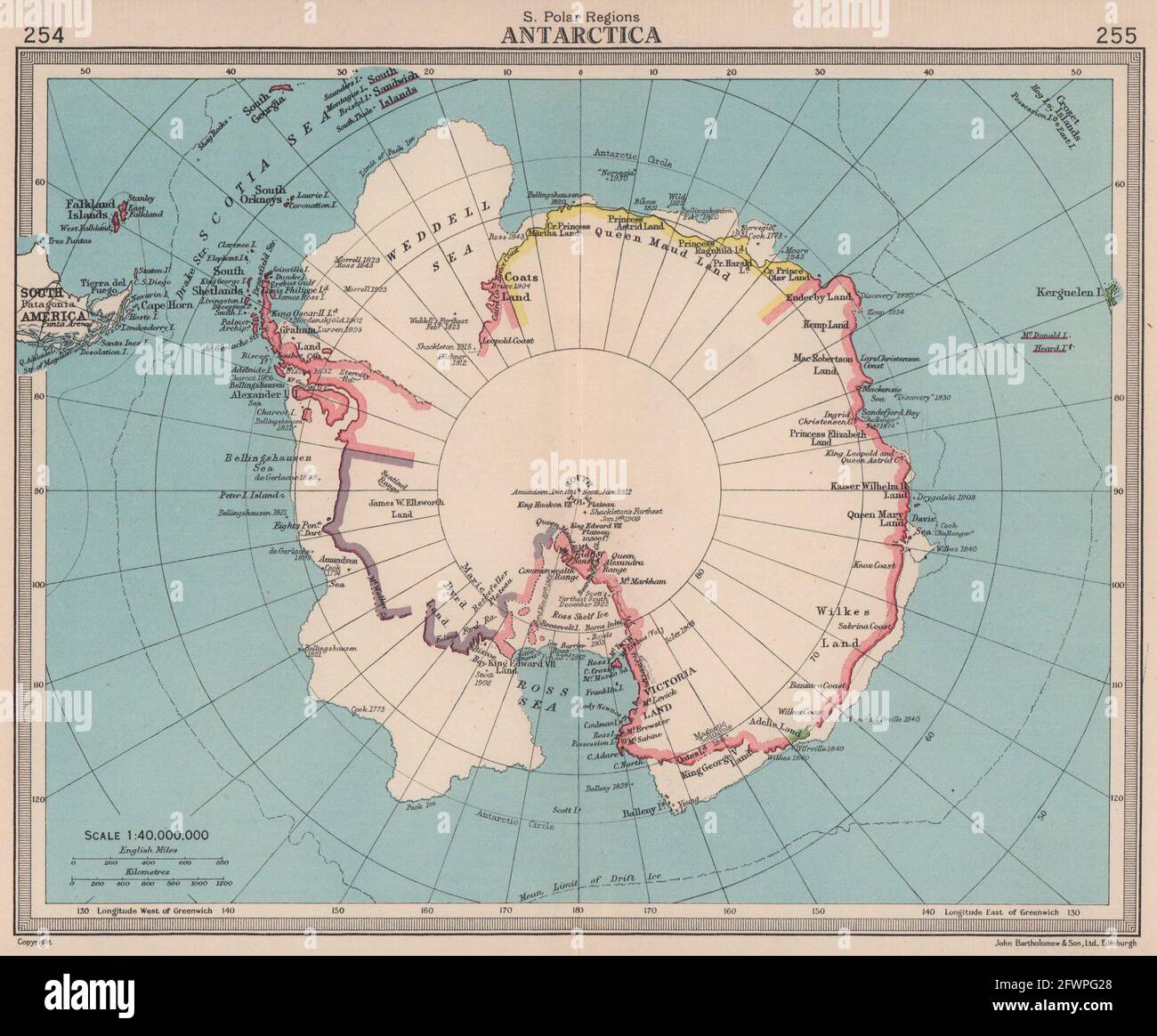 Südpolaren Regionen. Antarktis. BARTHOLOMEW 1949 alte Vintage Map Plan Chart Stockfoto