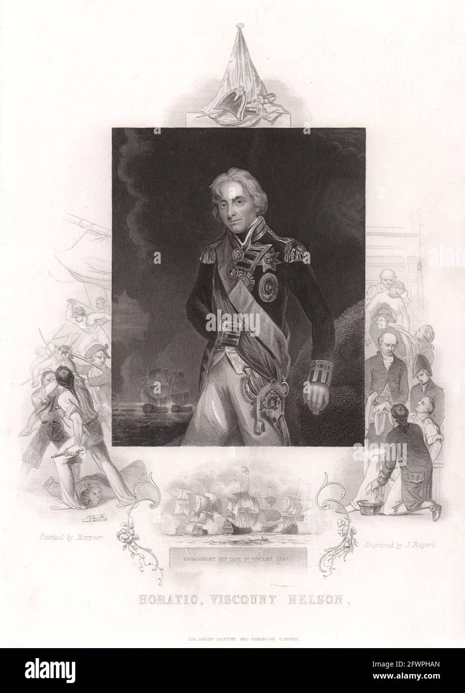 Vice Admiral Horatio Nelson. Nach Hoppner. TALLIS c 1855 alten, antiken Drucken Stockfoto