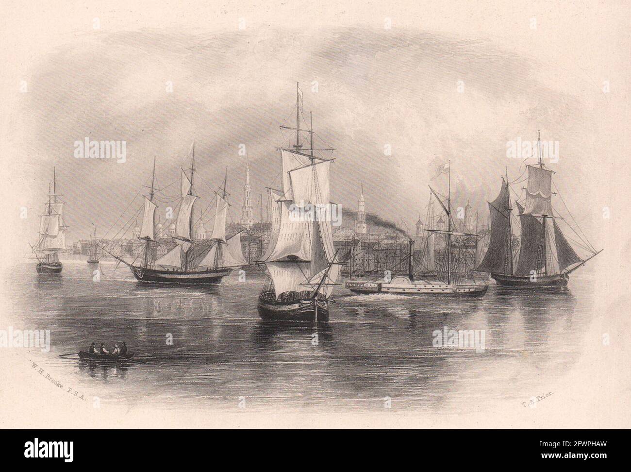 Blick auf den Hafen von Charleston, South Carolina 1863 altes antikes Druckbild Stockfoto