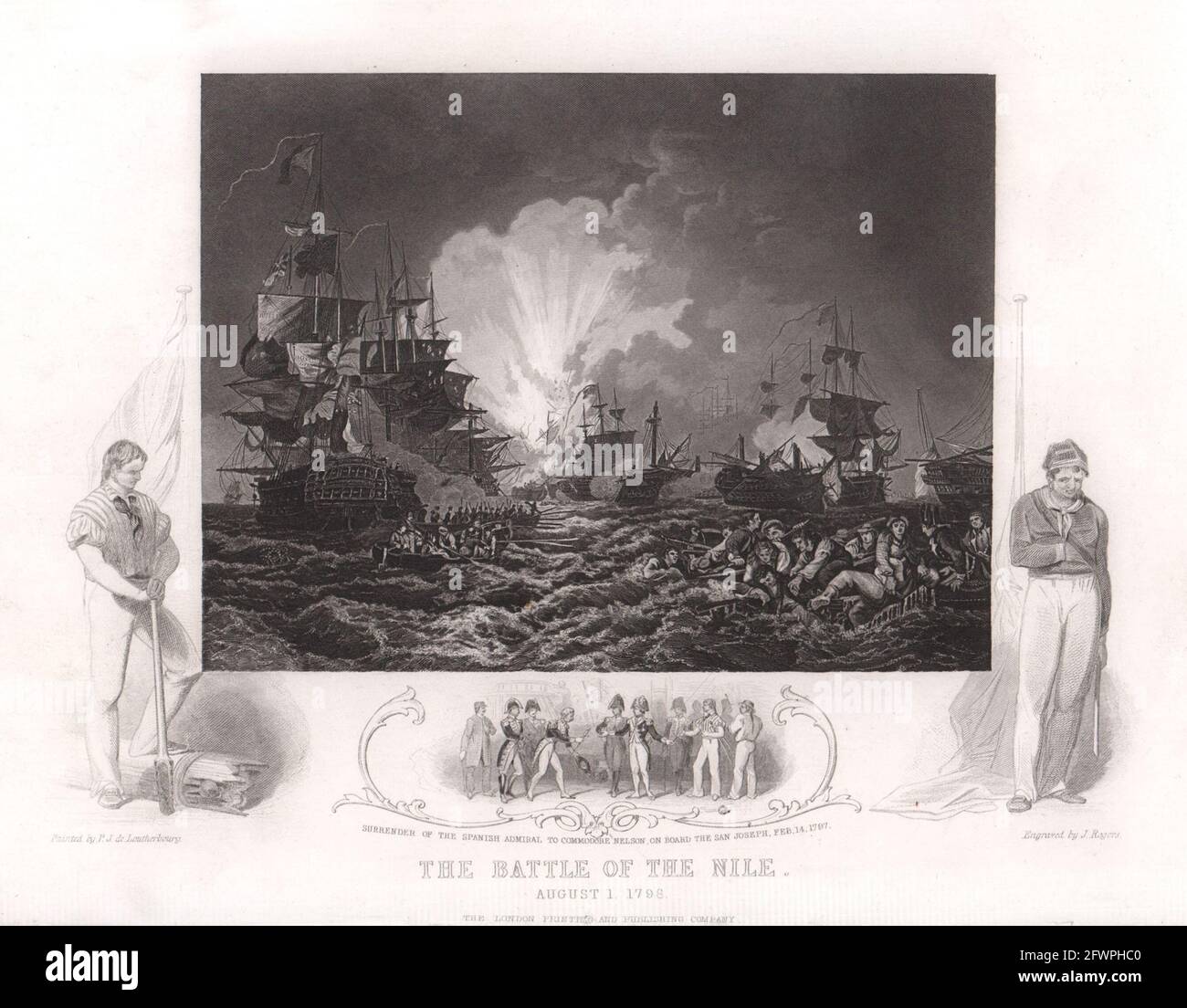 Die Schlacht am Nil 1. August. 1798. Ägypten. TALLIS c1855 alter antiker Druck Stockfoto