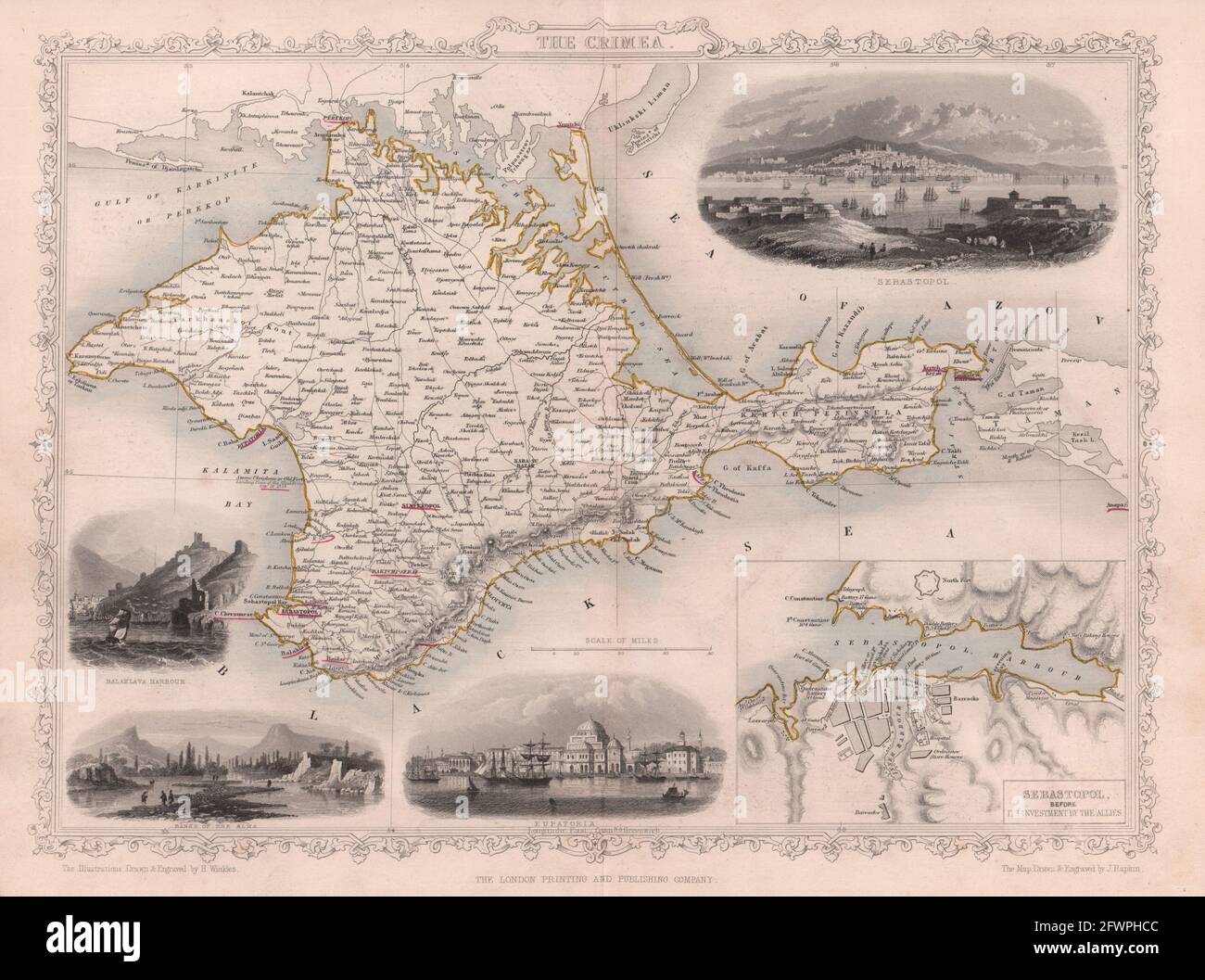 KRIM. Balaklava Jewpatoria-Vignetten. Sewastopol-Plan. Karte VON TALLIS/RAPKIN c1855 Stockfoto