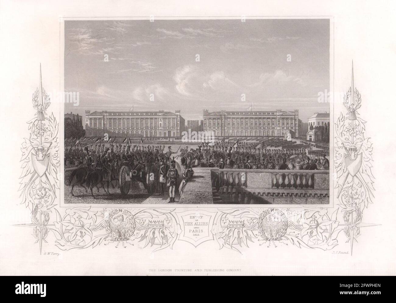 Eintritt der Alliierten in Paris 1815. Napoleonische Kriege. TALLIS c1855 alter Druck Stockfoto