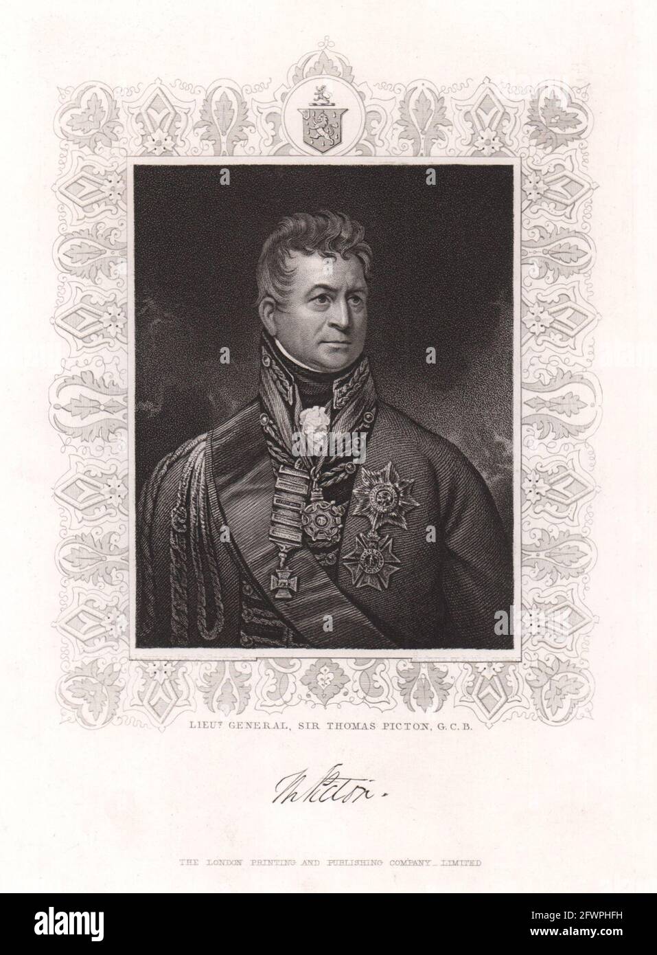 Lieut. General Sir Thomas Picton, G.C.B. Napoleonische Kriege. TALLIS C1855-Druck Stockfoto