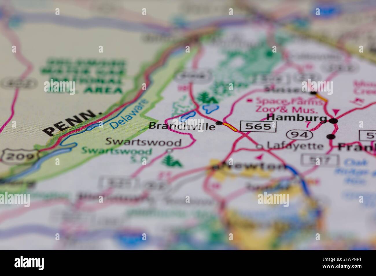 Branchville New Jersey USA auf einer Geographie-Karte oder angezeigt Straßenkarte Stockfoto