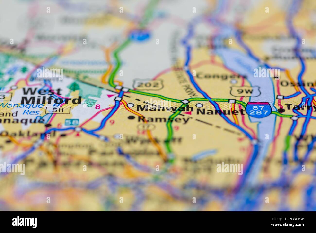Mahwah New Jersey USA auf einer Geographie-Karte oder angezeigt Straßenkarte Stockfoto