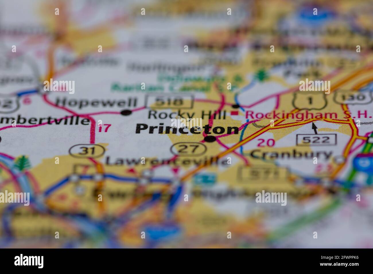 Princeton New Jersey USA auf einer Geographie-Karte oder angezeigt Straßenkarte Stockfoto