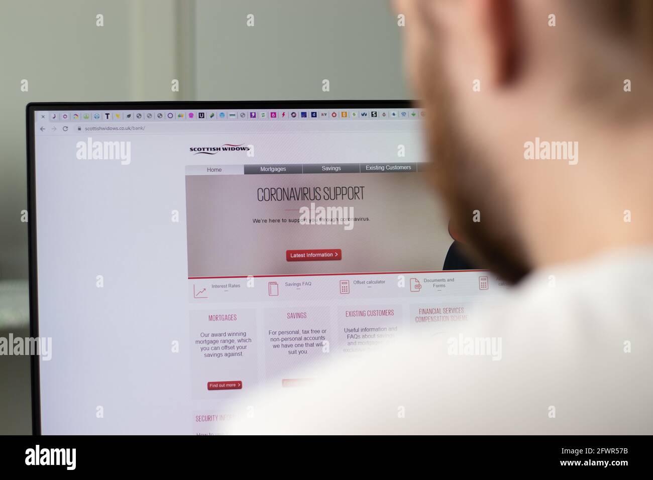 New York, USA - 1. Mai 2021: Schottische Witwen-Unternehmenswebsite auf dem Bildschirm, illustratives Editorial Stockfoto