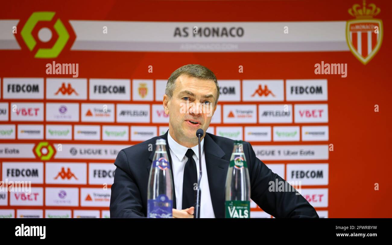 Monaco, Monte-Carlo – 24. Mai 2021: PRESSEKONFERENZ ZUR SAISONFINALE VON MONACO mit Oleg Petrov, Vizepräsident und Generaldirektor im Stade Louis II Monaco. Fußball Stockfoto