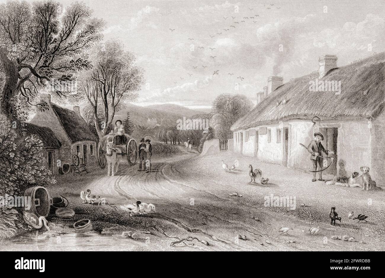 Robert Burns's Cottage, Alloway, South Ayrshire, Schottland. Robert oder Rabbie Burns, 1759 - 1796, Schottlands Nationaldichter. Nach einer Arbeit von David Octavius Hill. Stockfoto