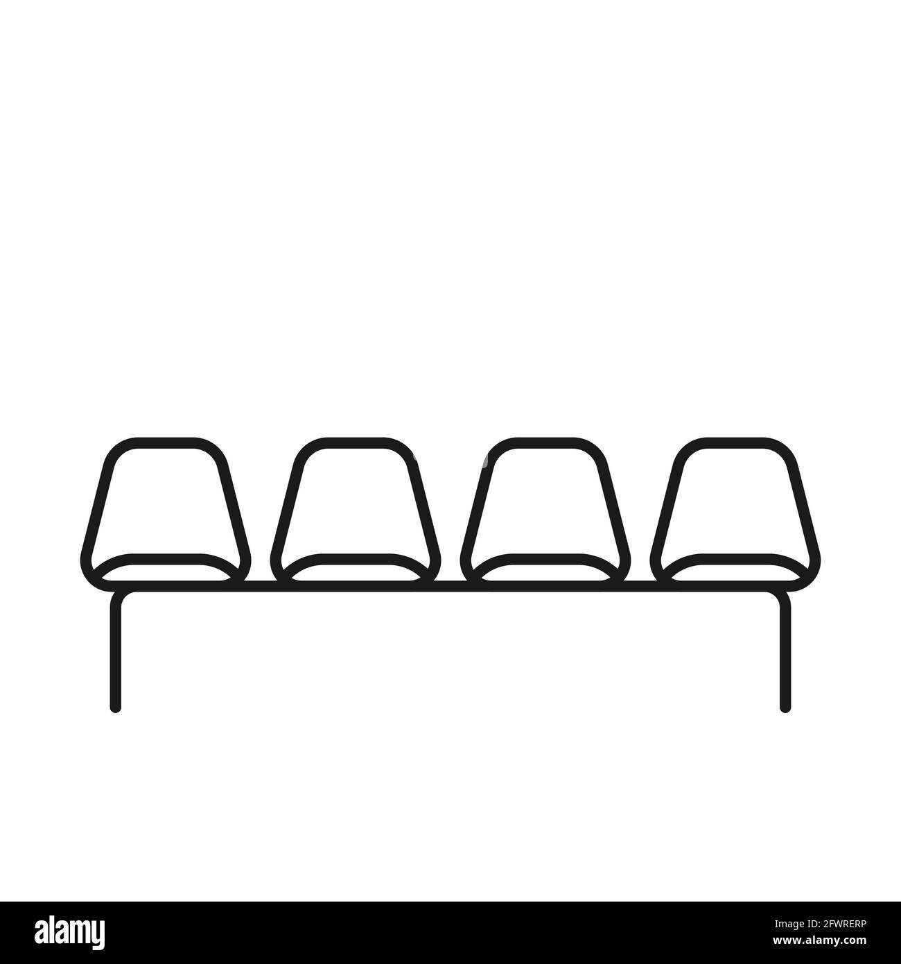 Wartesymbol. Schwarzer dicker Umriss. Vier leere Stühle. Vektorgrafik, flaches Design Stock Vektor