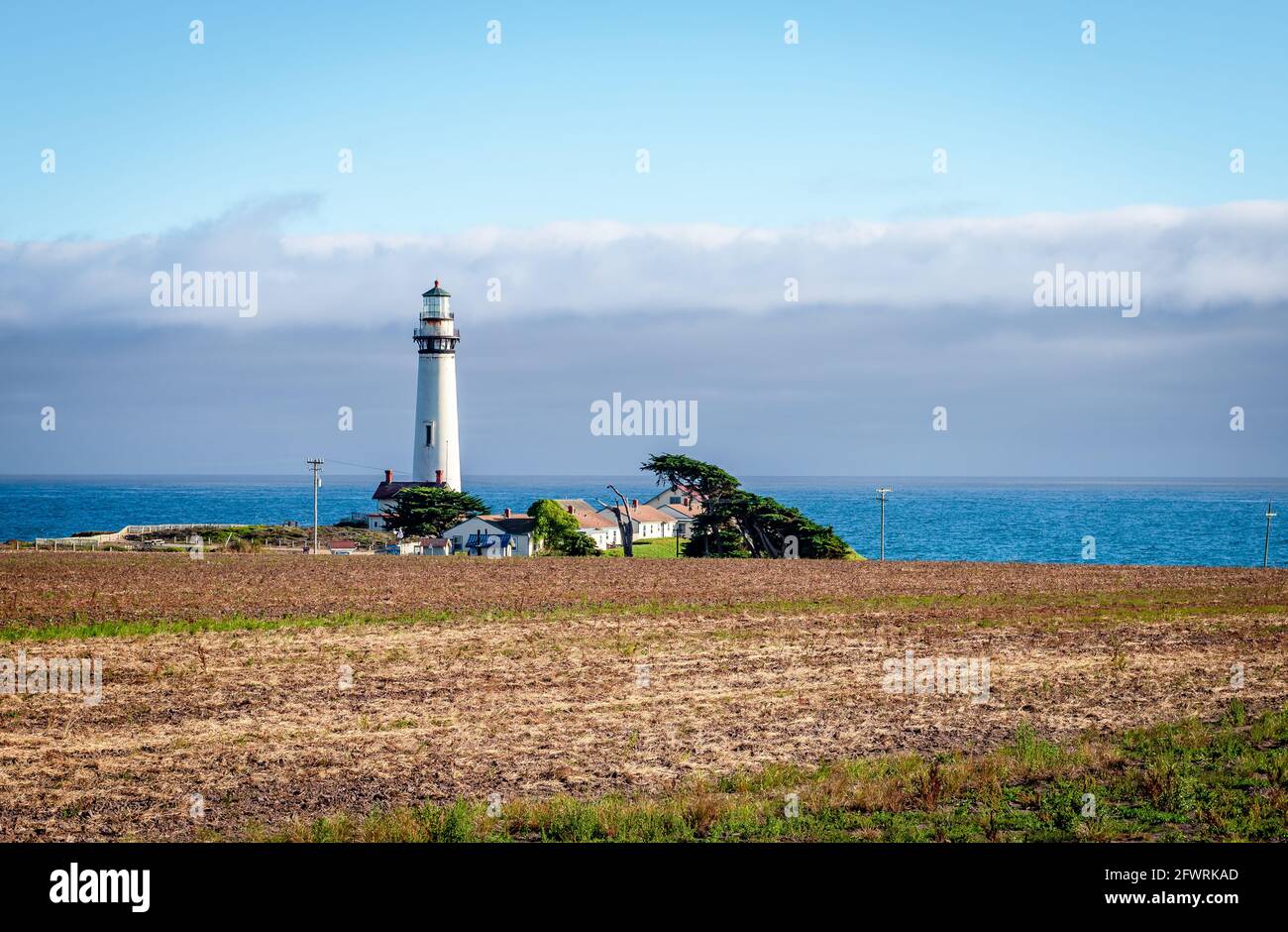 Pigeon Point Lighthouse wurde 1871 erbaut und liegt an der Küstenstraße (State Route 1) und ist der höchste Leuchtturm an der Westküste der USA. Stockfoto