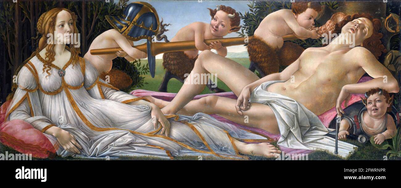 Venus und Mars von Sandro Botticelli (Alessandro di Mariano di Vanni Filippi, c.1445-1510), Tempera und Öl auf Pappel, c. 1485 Stockfoto