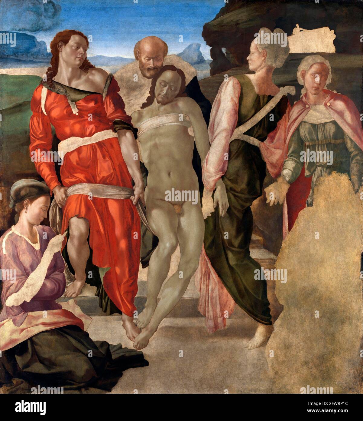 Die Entgrabung (oder Christus wird zu seinem Grab getragen) von Michelangelo (1475-1564), Öl auf Holz, c. 1500/01 Stockfoto