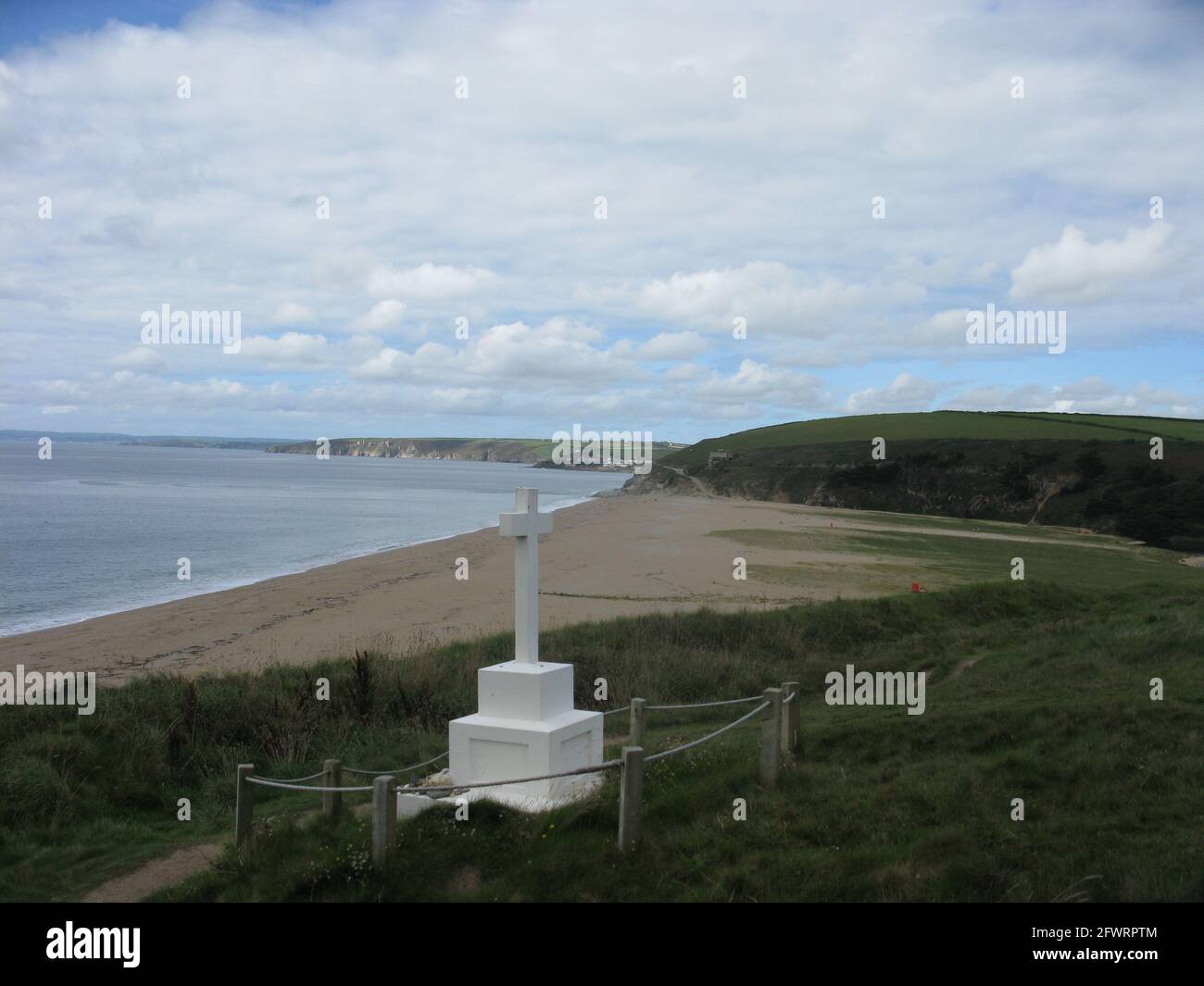 HMS Anson-Denkmal. Porthleven Sands. Südwestküstenweg. South Cornwall. West Country. England. VEREINIGTES KÖNIGREICH Stockfoto