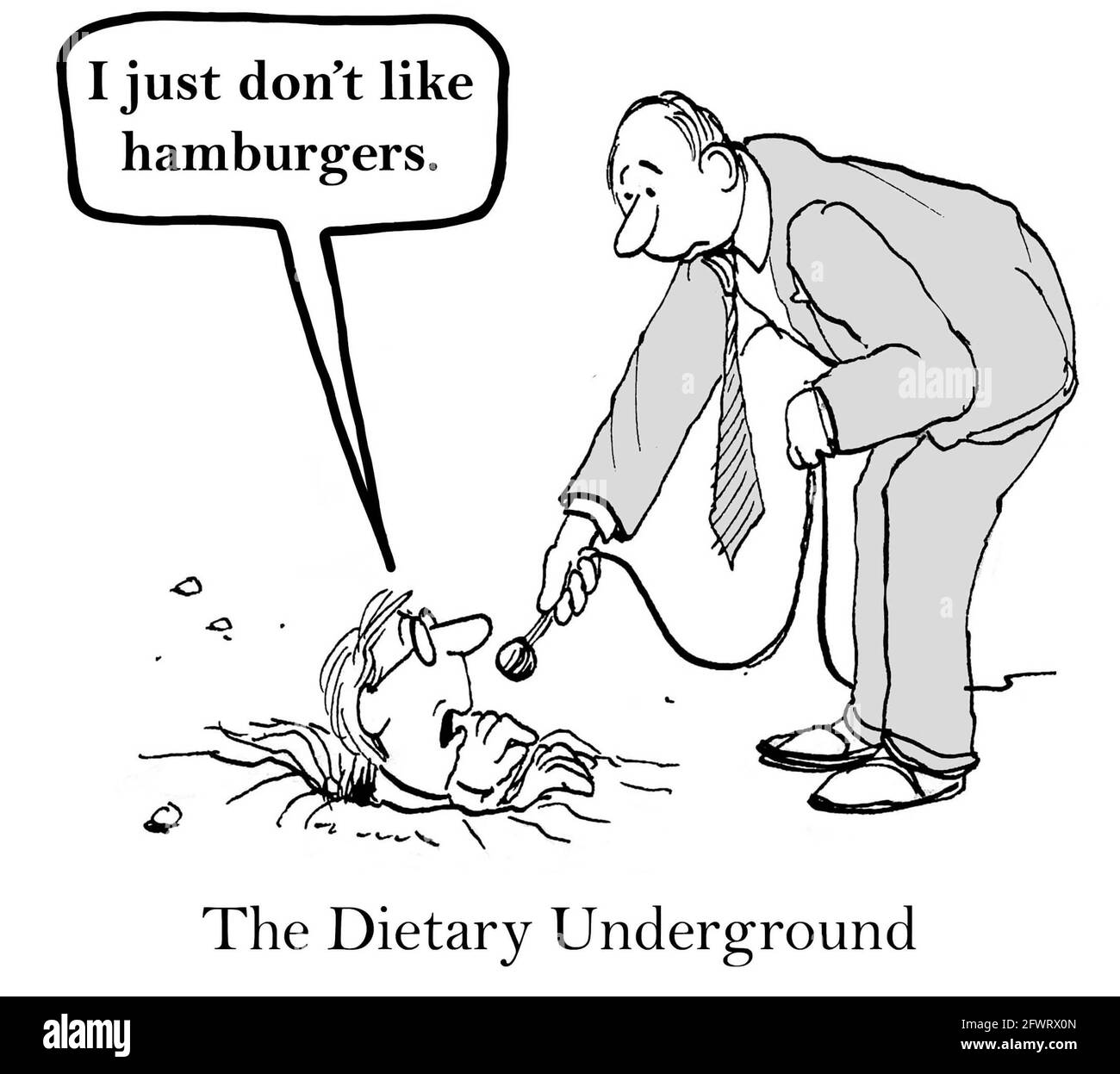 Underground-Mann wird nicht essen Hamburger Stockfoto