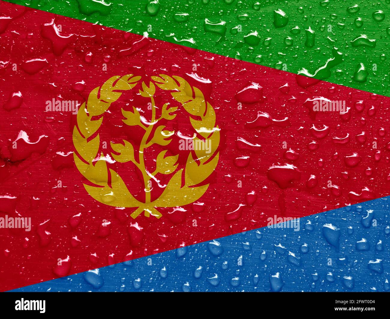 Flagge Eritrea mit Regentropfen Stockfoto