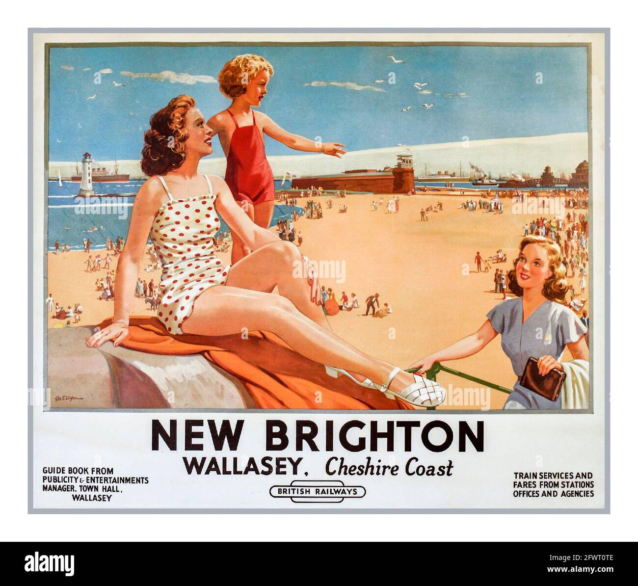 NEW BRIGHTON Vintage 1930er Jahre Reiseplakat für Urlaub in Großbritannien New Brighton Wallasey Cheshire Coast von British Railways Train Services UK Stockfoto