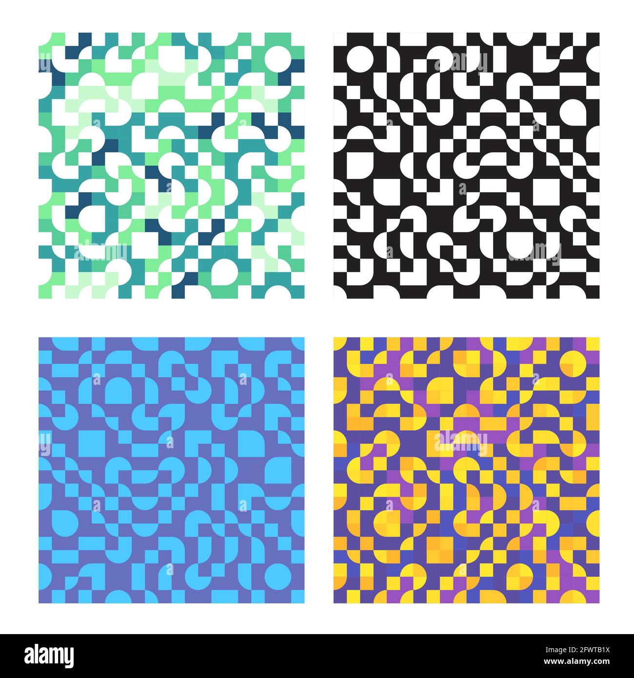 Abstraktes nahtloses Musterset. Sammlung von Farben chaotische Geometrie Elemente Vektor Hintergründe. Stock Vektor