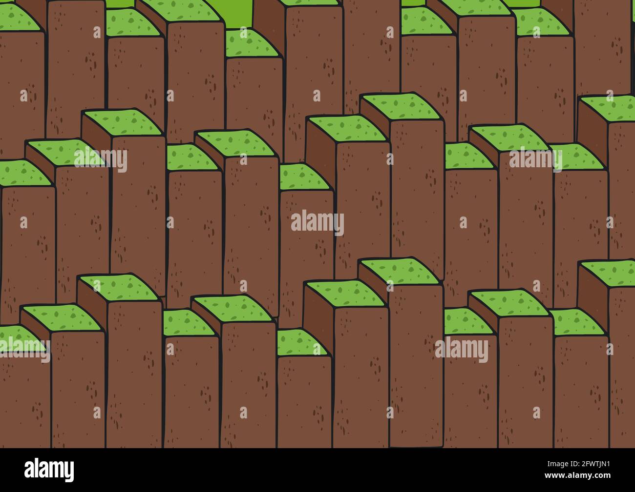 Zusammensetzung der Reihen von grün gekrönt Erde braun Blöcke von Unterschiedliche Höhe Stockfoto