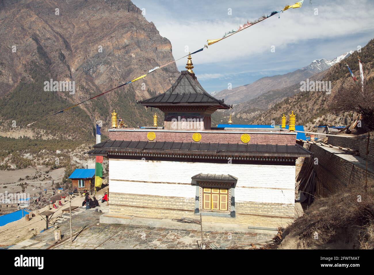 Blick auf die obere pisang gompa - annapurna himal - rund Annapurna Circuit Trekking Trail, nepal Himalaya Stockfoto