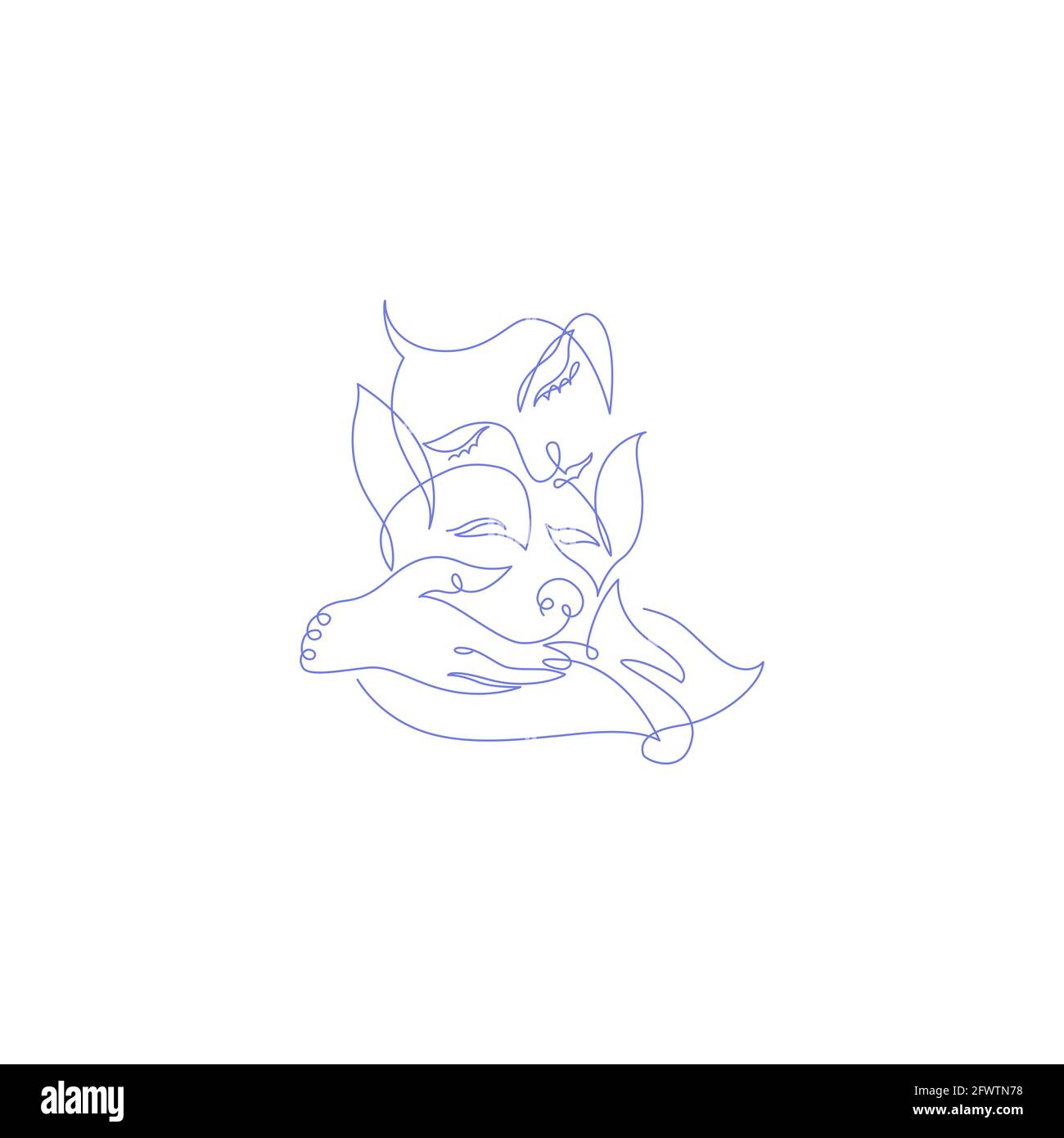 Mädchen mit einem Hund in einem linearen Stil. Emotional unterstützendes Tier.Vektor-Illustration. Stock Vektor