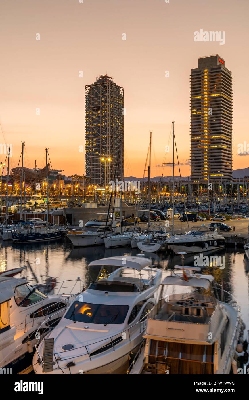 Port Olimpic Marina, Barcelona, Katalonien, Spanien Stockfoto