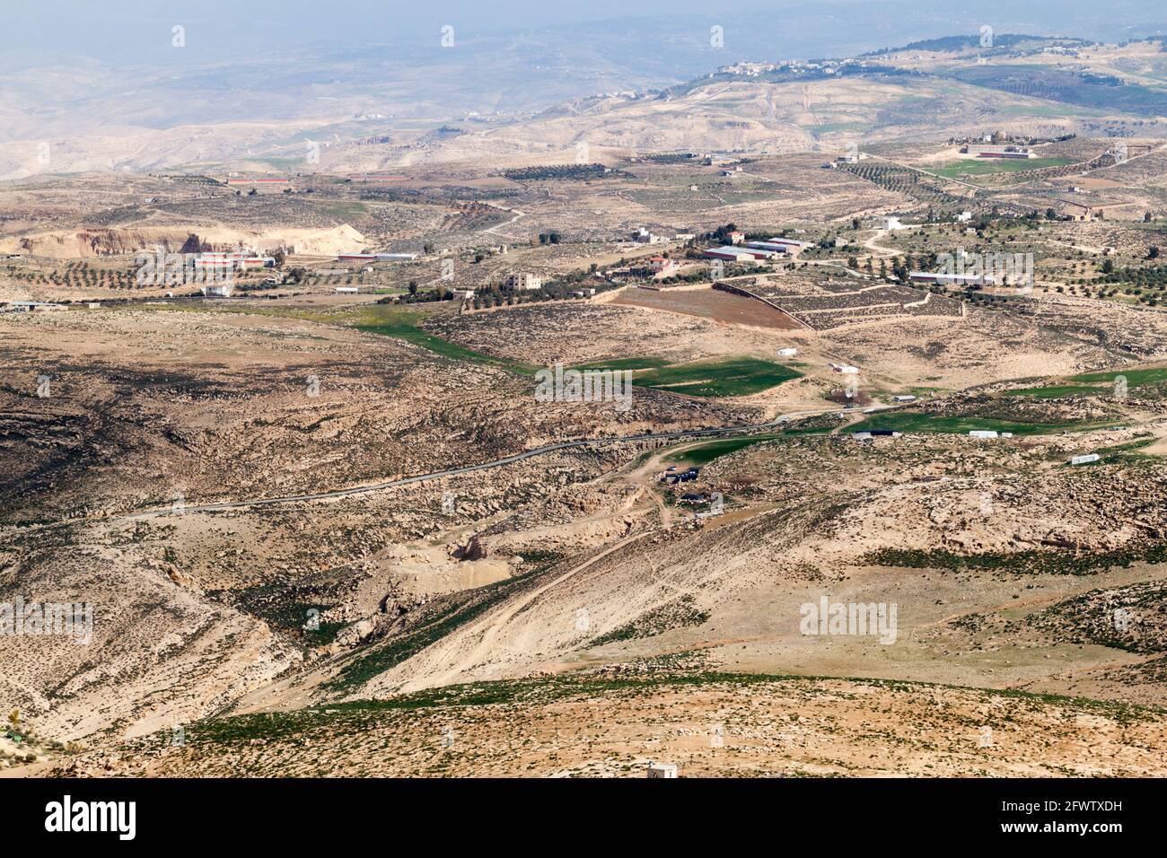 Landschaft des Heiligen Landes vom Berg Nebo aus gesehen, Jordanien Stockfoto