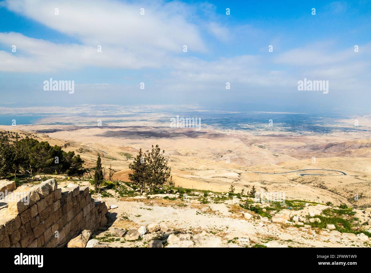 Landschaft des Heiligen Landes vom Berg Nebo aus gesehen, Jordanien Stockfoto