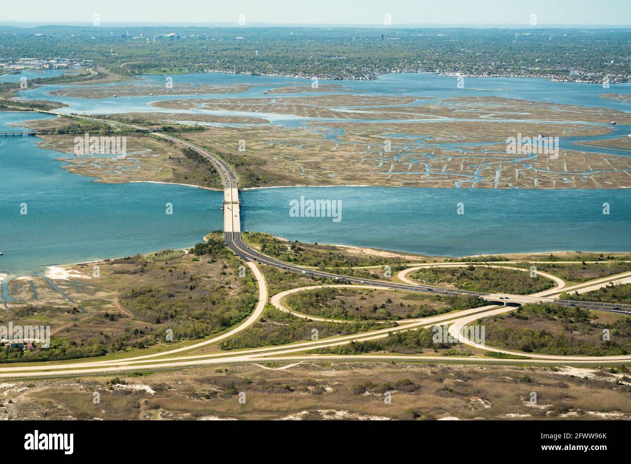 Luftaufnahme über Nassau County auf Long Island New York Mit Parkanlagen im Blick Stockfoto