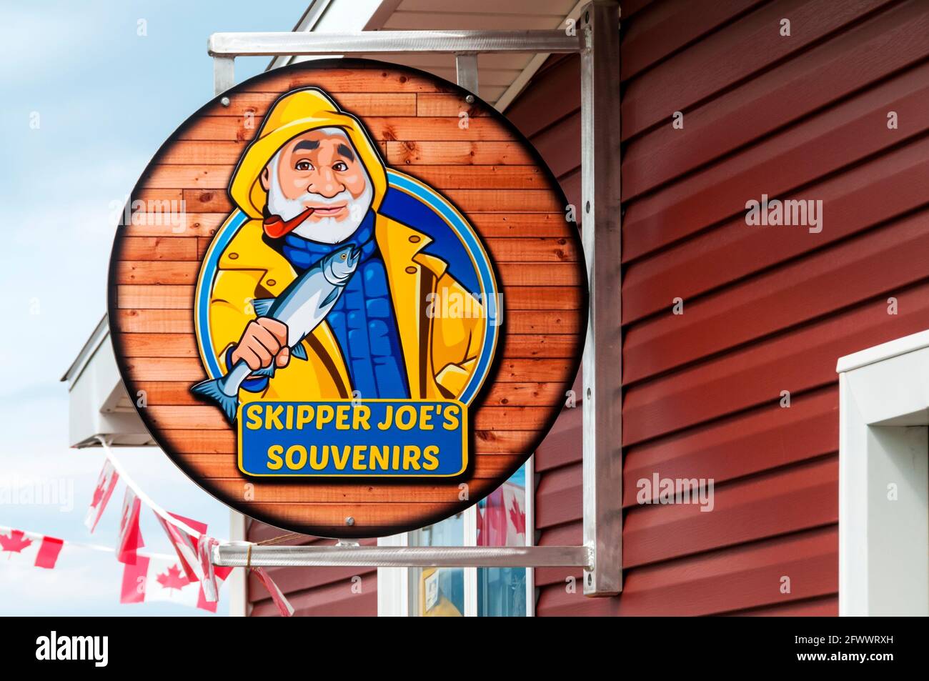 Schild für die Souvenirs von Skipper Joe in King's Point, Neufundland. Stockfoto