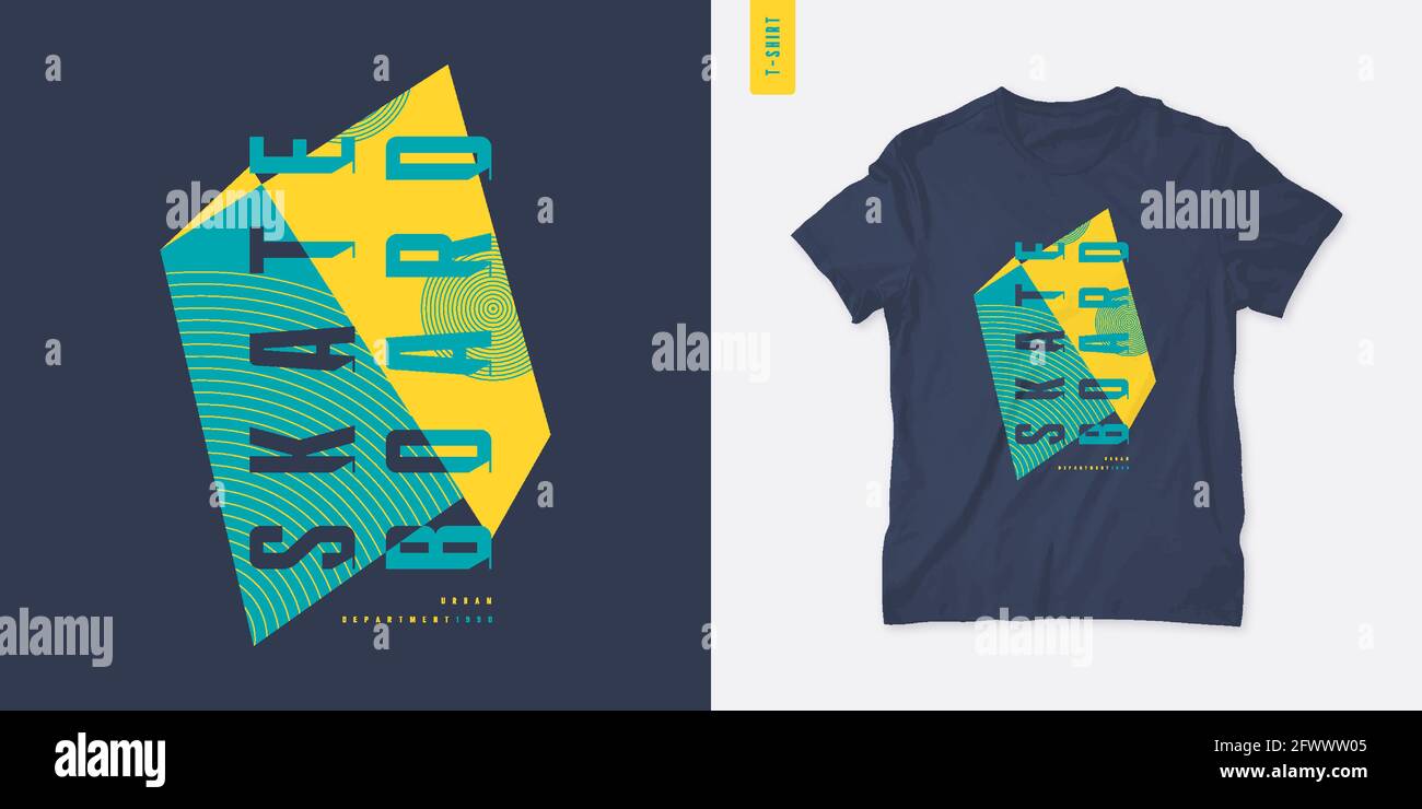 Skateboard. Streetwear Grafik-T-Shirt-Design, Letter-Print, Vektor-Illustration Stock Vektor
