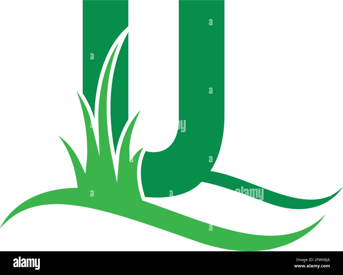 Buchstabe U hinter einem grünen Grassymbol-Logo-Design-Vektor Vorlage Stock Vektor