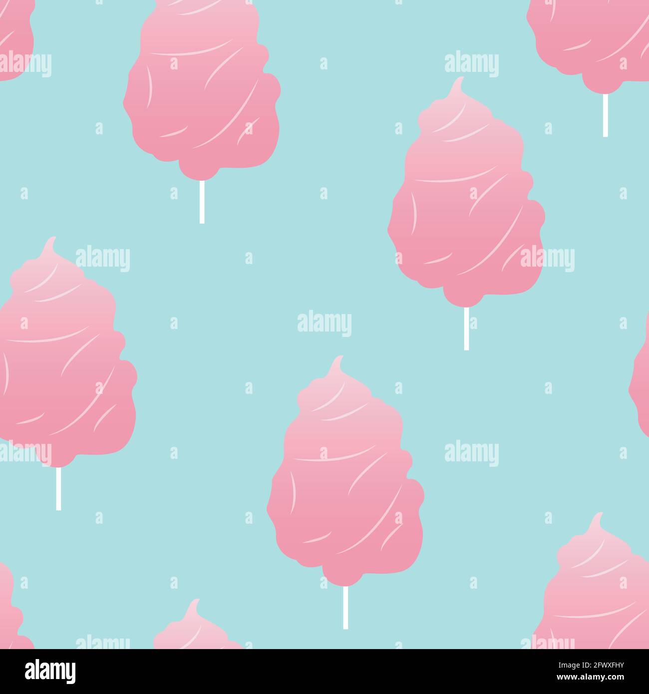 Baumwollbonbon nahtloses Muster Vektor-Illustration in flachem Design flauschig Pink Candy auf Stick auf blauem Hintergrund Stock Vektor