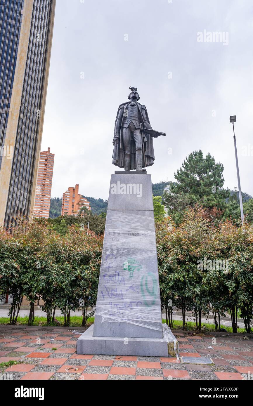 Colombia, Bogota, 2021. Mai 24, George Washington Statue im San Diego Public Park Stockfoto