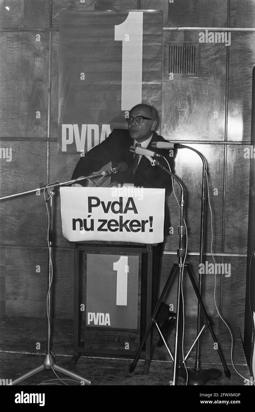 PvdEine parteiversammlung in Utrecht zur Wahl des Listenführers Den Uyl spricht, 16. September 1972, Parteiräte, Niederlande, Pressealter des 20. Jahrhunderts Stockfoto