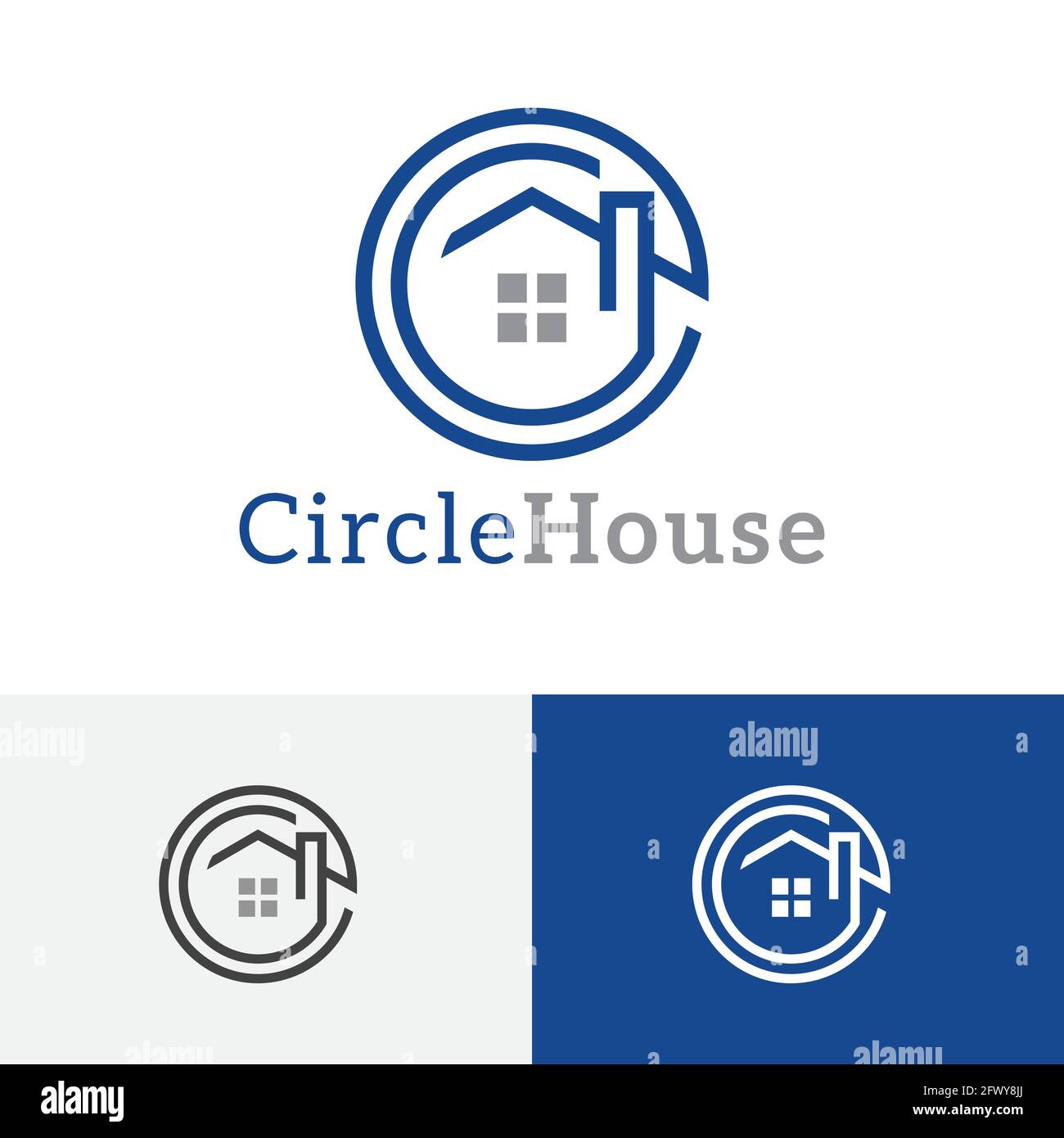 Circle House Design Solution Real Estate Line Logo. Stock Vektor