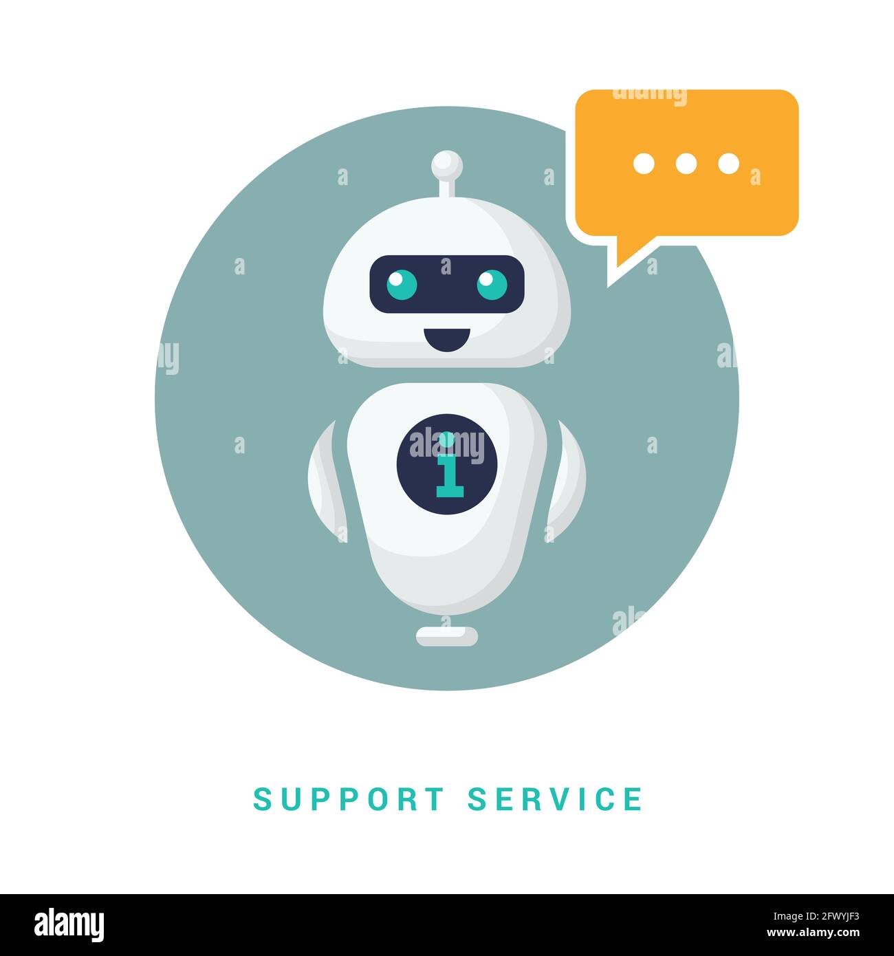 Ein niedlicher lächelnder Roboter, der mit einem Chat-bot spricht. Symbol für lineare Vektordarstellung. Roboterassistent. Stock Vektor