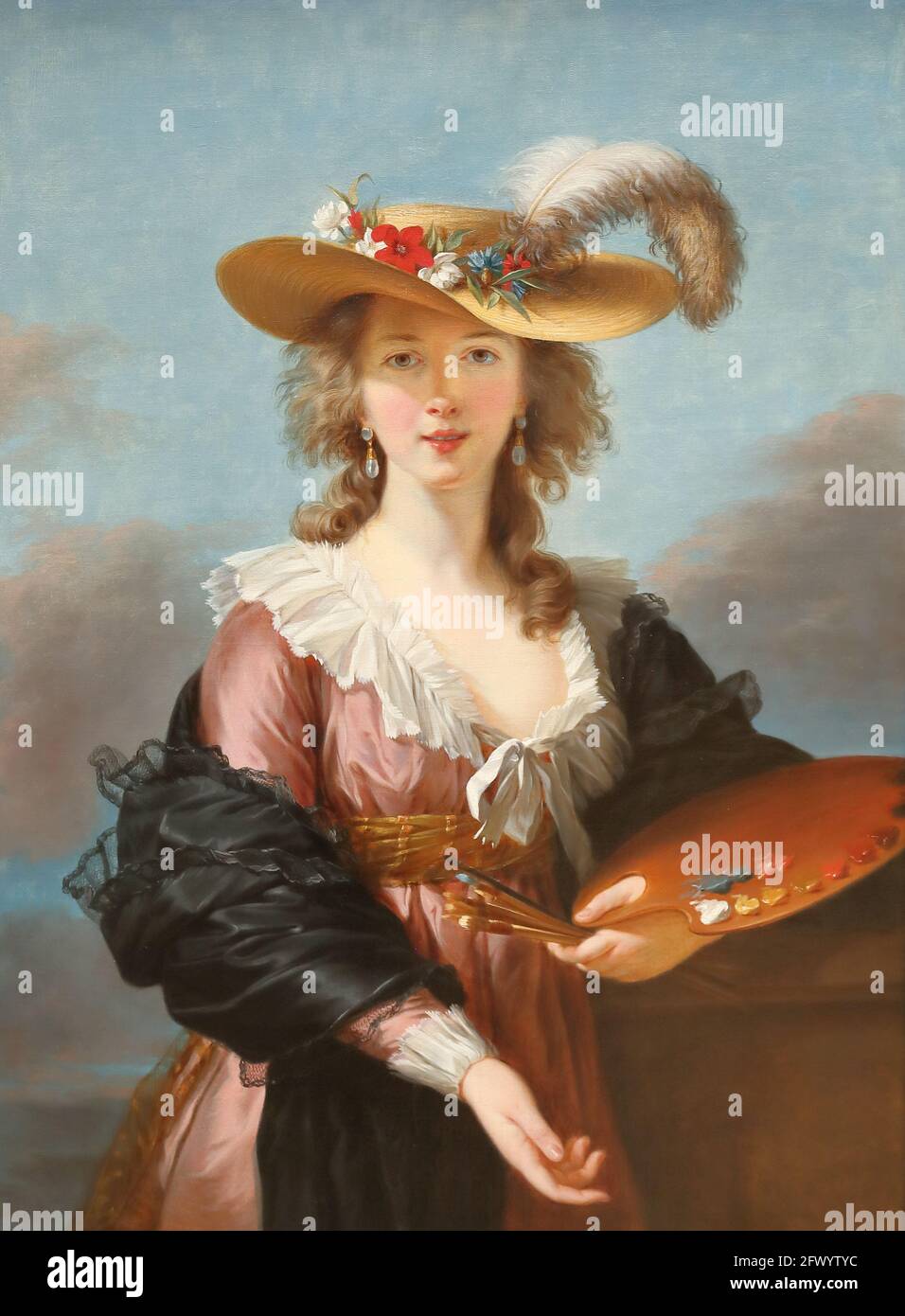 Selbstporträt in einem Strohhut der französischen Malerin Elizabeth Louise Vigee Le Brun in der National Gallery, London, Großbritannien Stockfoto