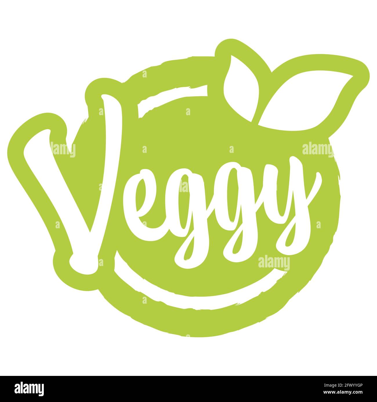 eps-Vektordatei moderner grüner runder Stempel mit Blättern, weißer Text veggy (vegetarisch) Stock Vektor