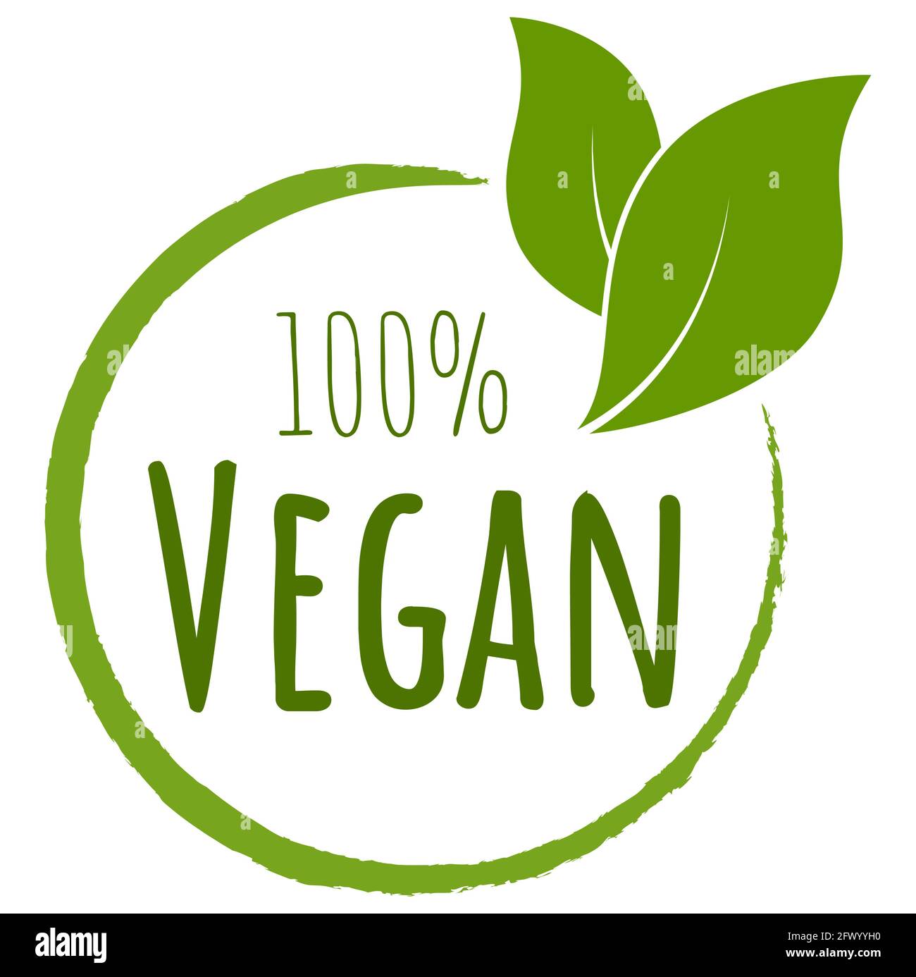 eps-Vektordatei moderner grüner runder Stempel mit Blättern, Text 100% vegan Stock Vektor