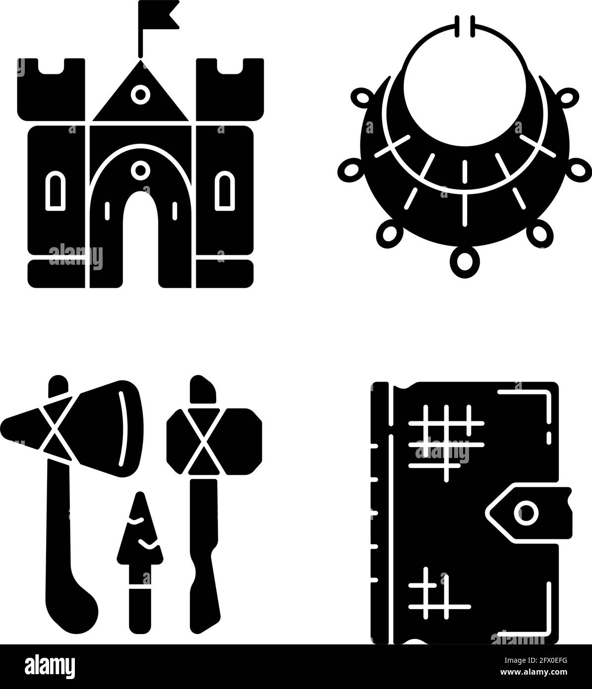 Antiquitäten Ausgrabung schwarze Glyphen-Symbole auf weißem Raum gesetzt Stock Vektor