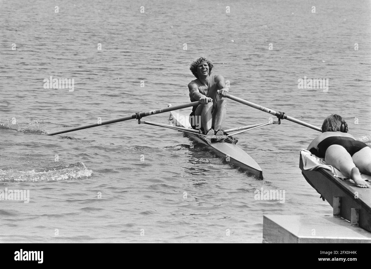 Skiffeur Ronald Florijn, 17. Juli 1983, Rudern, Ruderrennen, Niederlande, Presseagentur des 20. Jahrhunderts, Foto, Nachrichten zum erinnern, Dokumentarfilm, historische Fotografie 1945-1990, visuelle Geschichten, Menschliche Geschichte des zwanzigsten Jahrhunderts, Momente in der Zeit festzuhalten Stockfoto