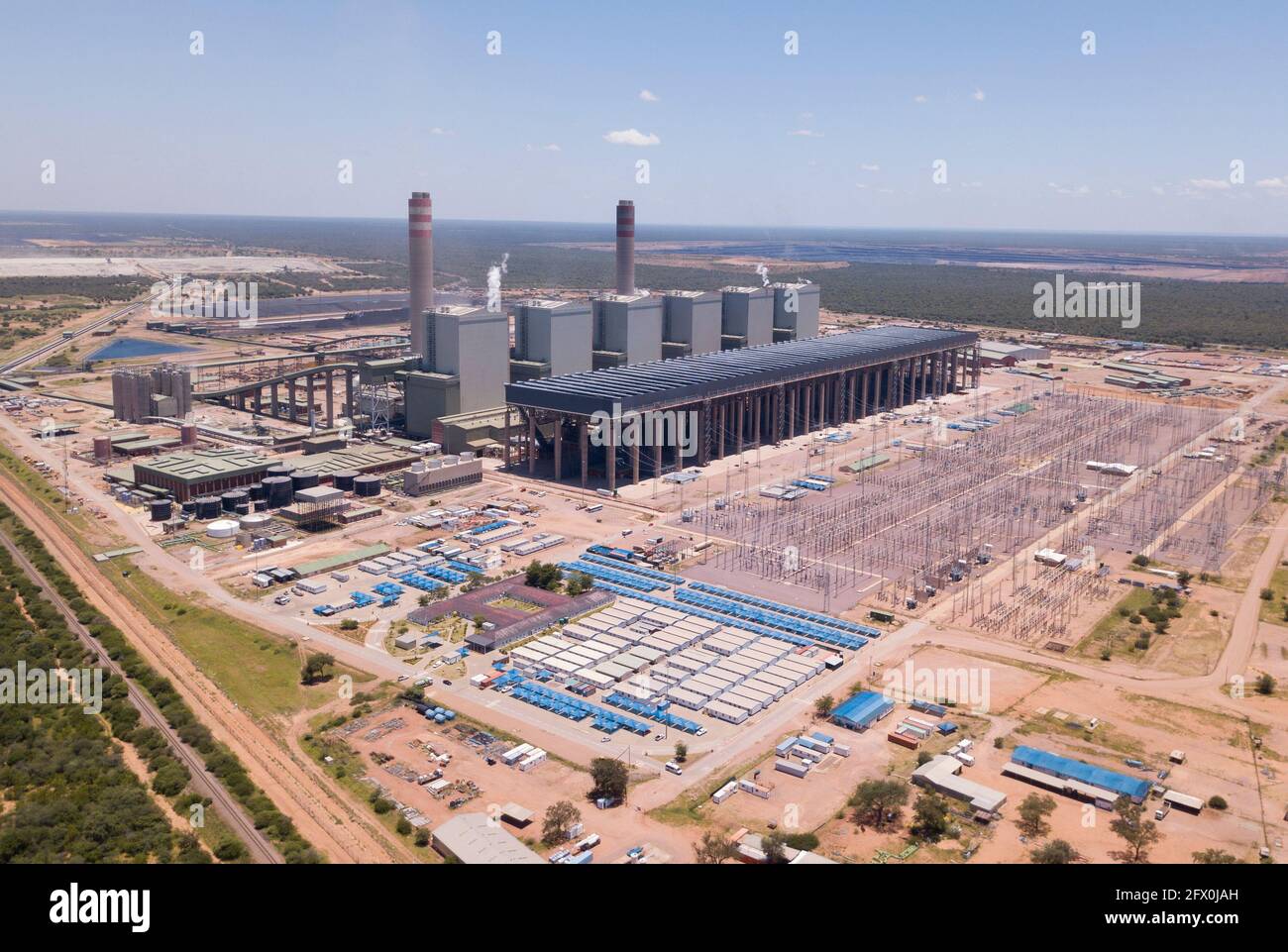 Kraftwerk in Südafrika, Luftaufnahme des Kraftwerks Medupi Stockfoto